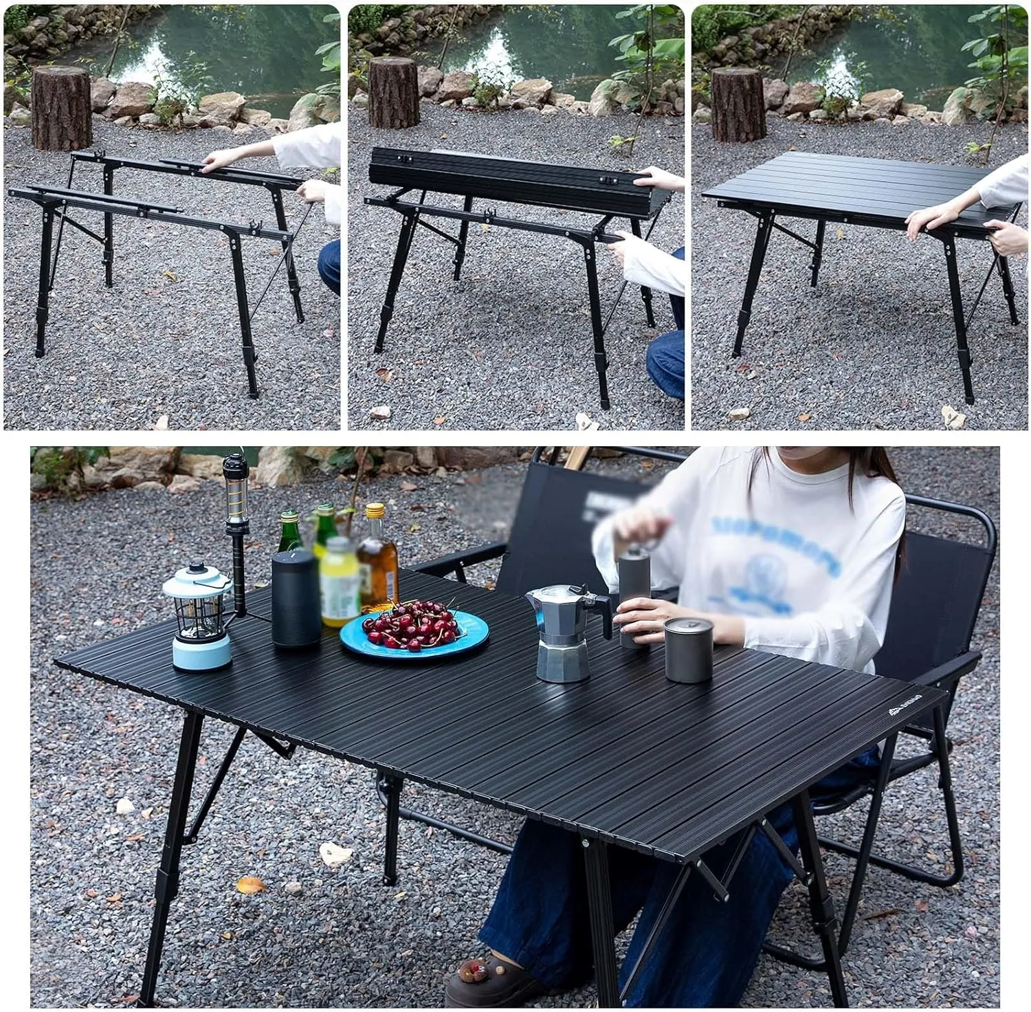 Camping Tables That Fold Up Lightweight, Adjustable Height Aluminum Folding Table, Roll Up Camping Table for Outdoor Camp Picnic Beach RV Backyards Kitchen BBQ(B,120cm/47in)