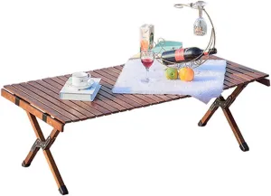 Camping Tables That Fold Up Lightweight, Camp Table Roll Top, Outdoor Folding Table Wooden Portable Picnic Table Compact and Sturdy, 50kg/110lbs High Loading Capaticty
