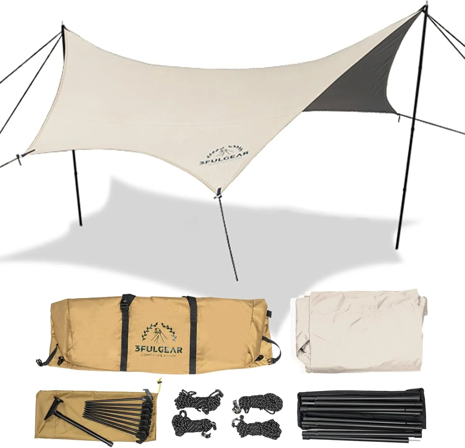 Camping Tarp, 19.7 x 18.4 ft Waterproof 210D Oxford Cloth Camping Canopy with Poles, Anti-UV UPF50  Lightweight Tent Tarps Shelter Car Awning for Outdoor, Picnic, Hammock, Backpacking