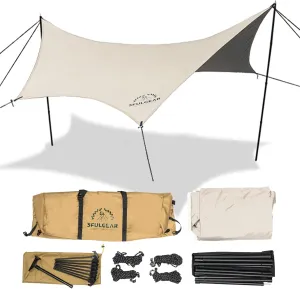Camping Tarp, 19.7 x 18.4 ft Waterproof 210D Oxford Cloth Camping Canopy with Poles, Anti-UV UPF50  Lightweight Tent Tarps Shelter Car Awning for Outdoor, Picnic, Hammock, Backpacking