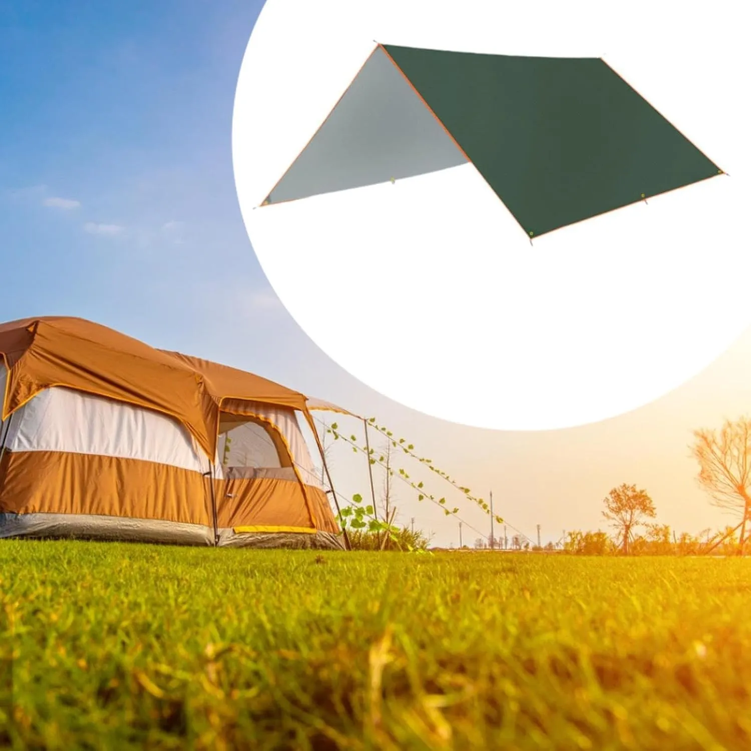 Camping Tarp Awning Canopy, Waterproof Rainproof Compact Tent Tarp Camping Canopy for Barbecue Travel Hiking Picnic, Green