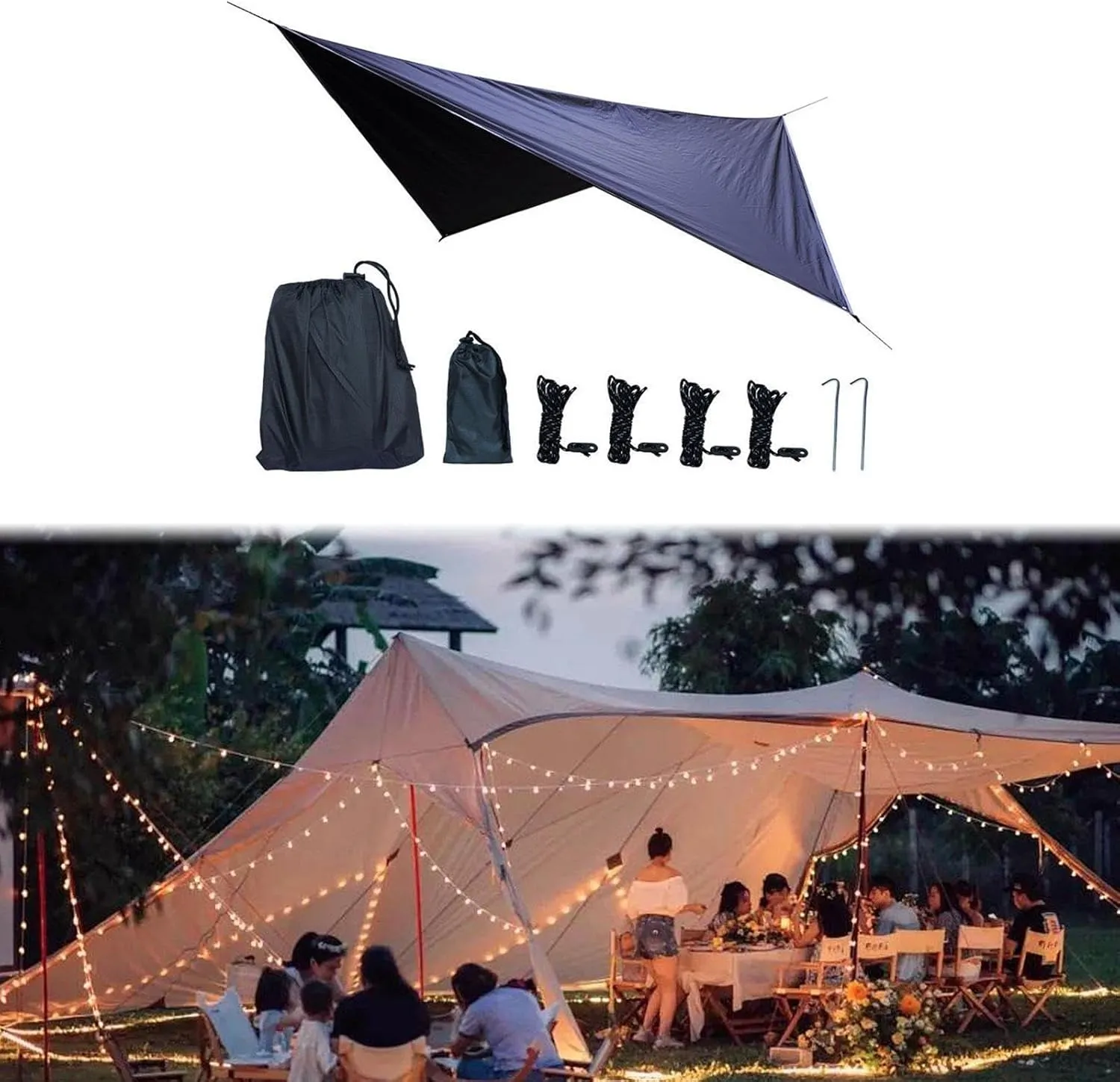 Camping Tarp Camping Tent Tarp Portable with Storage Bag Waterproof Canopy Rain Awning for Garden Traveling Picnic, Black