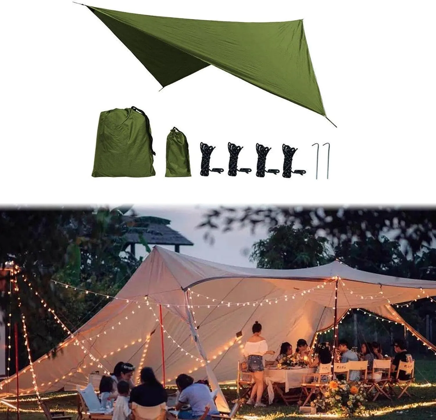 Camping Tarp Camping Tent Tarp Portable with Storage Bag Waterproof Canopy Rain Awning for Garden Traveling Picnic, Green