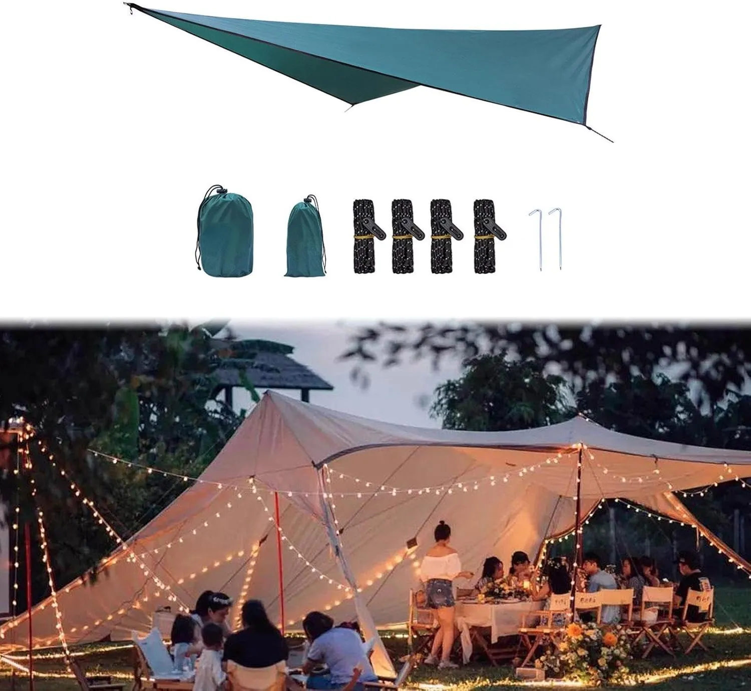 Camping Tarp Hammock Canopy Large Portable Camping Tent Tarp Canopy for Beach Outdoor Activities Garden Travel Picnic, Dark Green