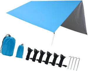 Camping Tarp Rain Shelter Rainproof Compact Hammock Tarp Tent Tarp Camping Canopy for Garden BBQ Hiking Traveling Backpacking, Blue