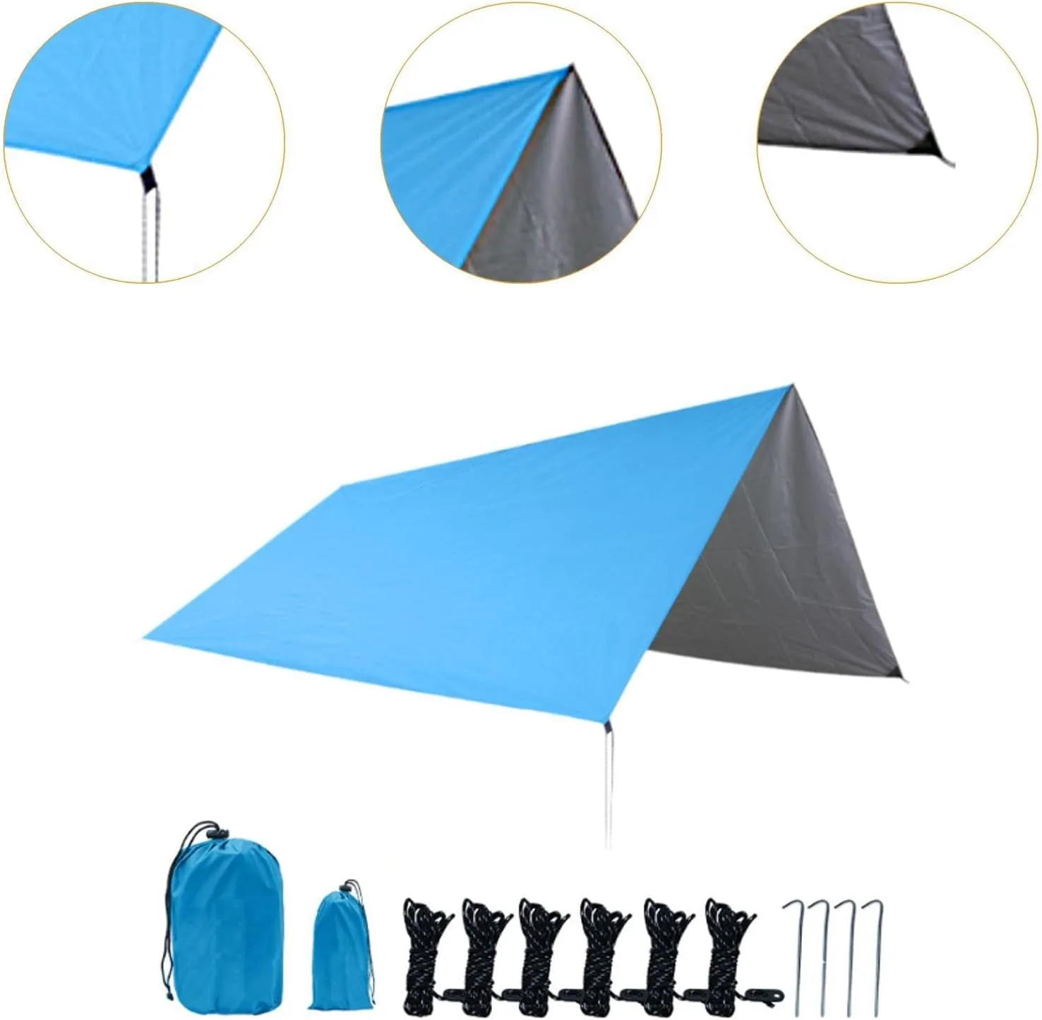 Camping Tarp Rain Shelter Rainproof Compact Hammock Tarp Tent Tarp Camping Canopy for Garden BBQ Hiking Traveling Backpacking, Blue