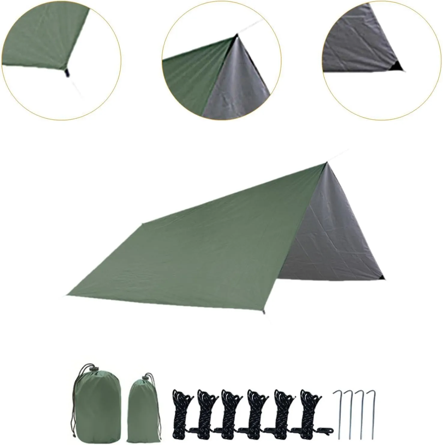 Camping Tarp Rain Shelter Rainproof Compact Hammock Tarp Tent Tarp Camping Canopy for Garden BBQ Hiking Traveling Backpacking, Green