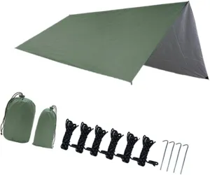 Camping Tarp Rain Shelter Rainproof Compact Hammock Tarp Tent Tarp Camping Canopy for Garden BBQ Hiking Traveling Backpacking, Green
