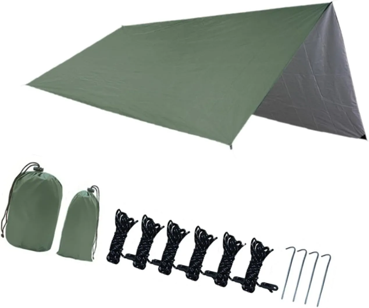 Camping Tarp Rain Shelter Rainproof Compact Hammock Tarp Tent Tarp Camping Canopy for Garden BBQ Hiking Traveling Backpacking, Green