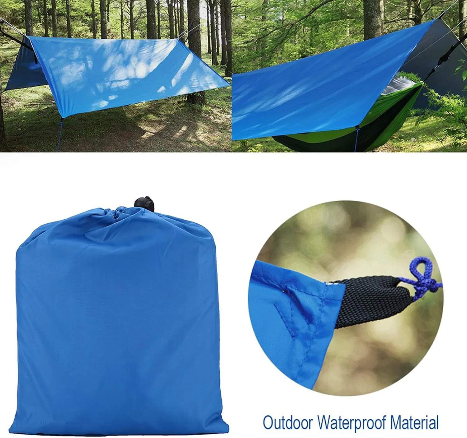 Camping Tarp, Waterproof Hammock Rain Fly Lightweight Tent Tarp Backpacking Tarp Shelter Rain Tarp for Outdoor Adventure, Backpacking, Hiking, Traveling (Blue)