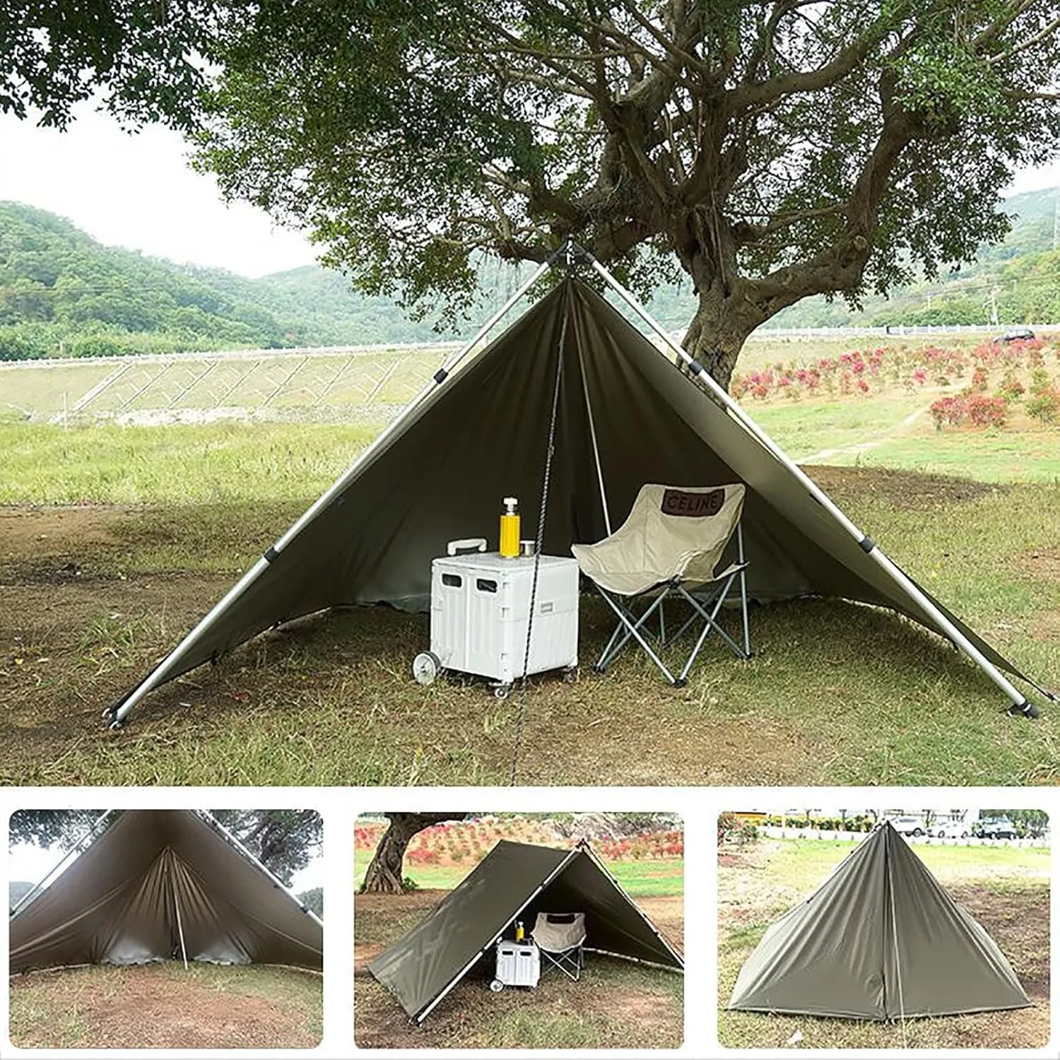 Camping Tarp Waterproof, Hammock Rain Fly Tent Tarp, Rectangle Lightweight Camping Tarps, Portable Rain Fly with Carry Bag for Camping Backpacking Hiking - Olive Green