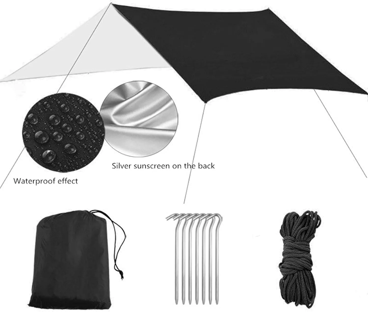 Camping Tarpaulin Rain Shed Easy to Install Camping Tarpaulin Tent Suitable for Backpacking Trekking Adventure Survival Equipment 118inch