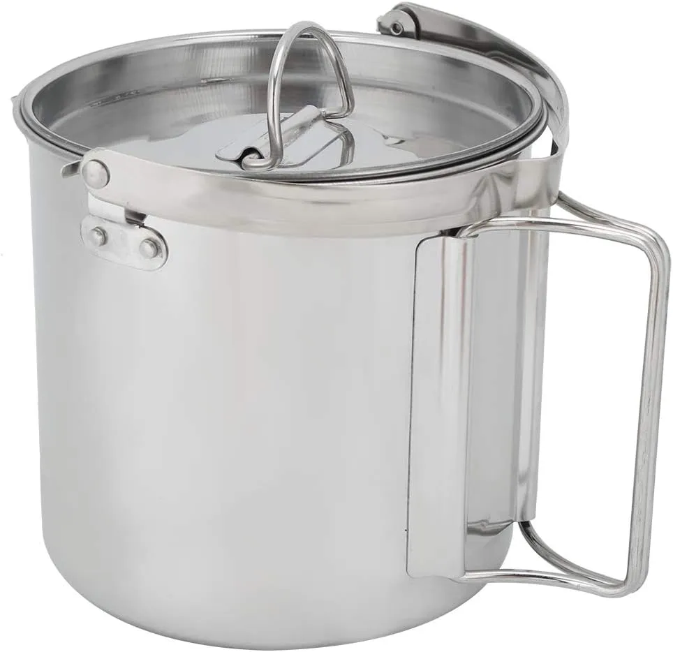 Camping Tea Kettle, Portable 1.2L Coffee Pot Stainless Steel Hiking Pot Outdoors Camping Pot with Handles and with Lids Mountaineering Camping Teapot ﻿