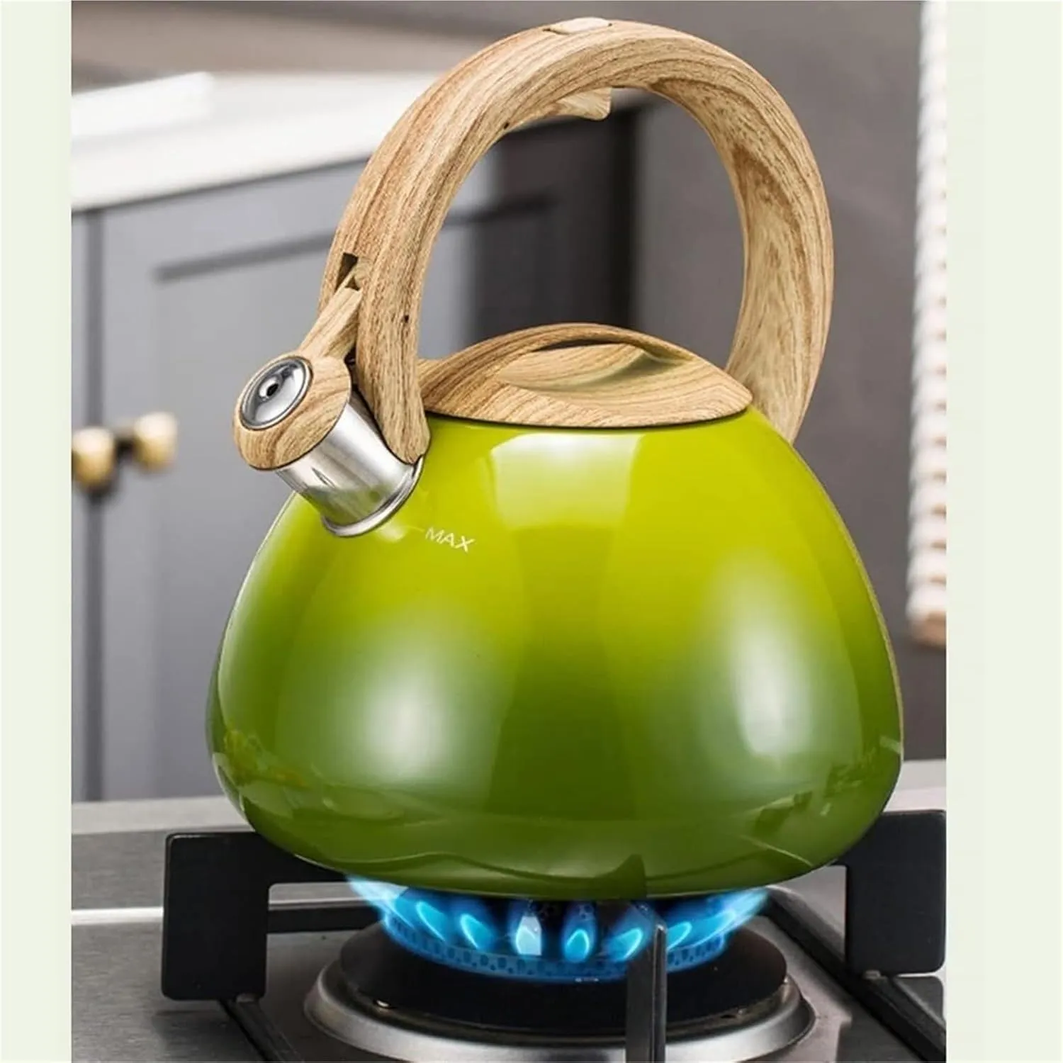 Camping Teapot, Tea Kettle Stovetop, 2.5 Liter Stainless Steel Whistling Tea Pot for Stove Top with A Touch Button Universal Base for Induction | Gas | Electric | Halogen
