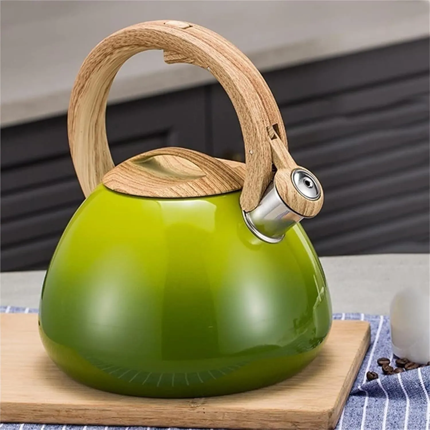 Camping Teapot, Tea Kettle Stovetop, 2.5 Liter Stainless Steel Whistling Tea Pot for Stove Top with A Touch Button Universal Base for Induction | Gas | Electric | Halogen
