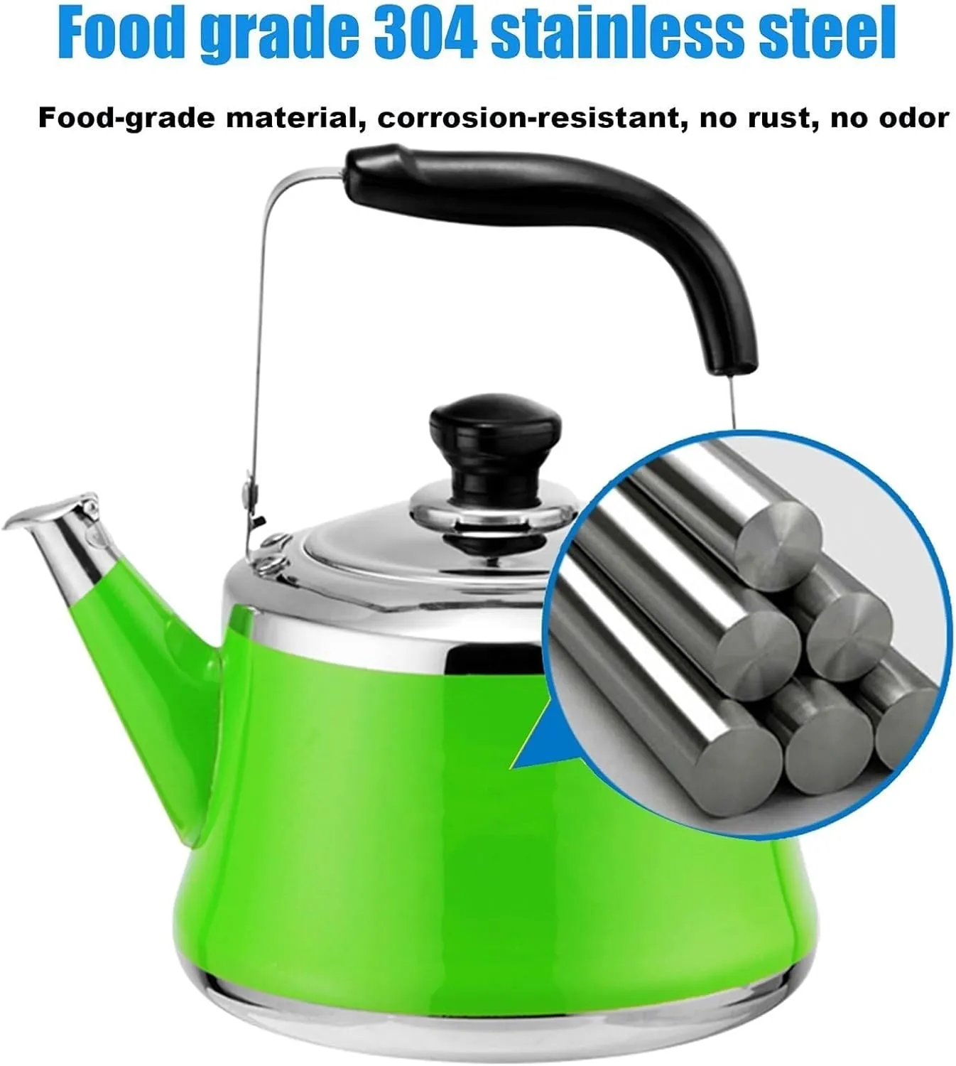 Camping Teapot, Tea Kettle Stovetop, 304 Stainless Steel Coffee Tea Pot, Suitable for All Heat Sources, Whistling Tea Kettle for Stove Top(3liter)