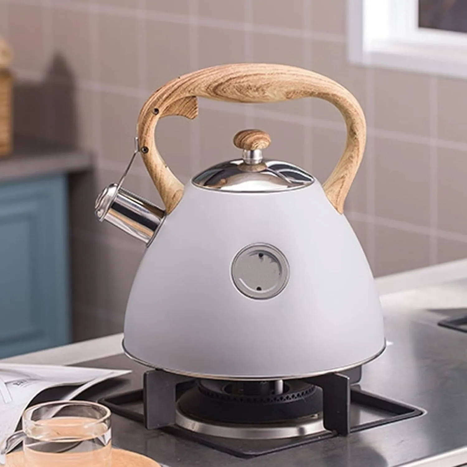Camping Teapot, Tea Kettle Stovetop, Stainless Steel Tea Pot for Stove Top Whistling 3.2 Quart for Heating Water, Fast Boiling Water