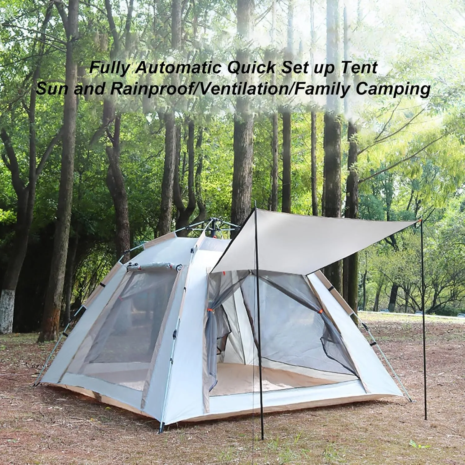 Camping Tent 3-4/4-6 Person Automatic Instant Pop Up Dome Tent Outdoor Portable Family Camping Tent Rainproof Sunproof Beach Tent with Moisture-Proof Mat