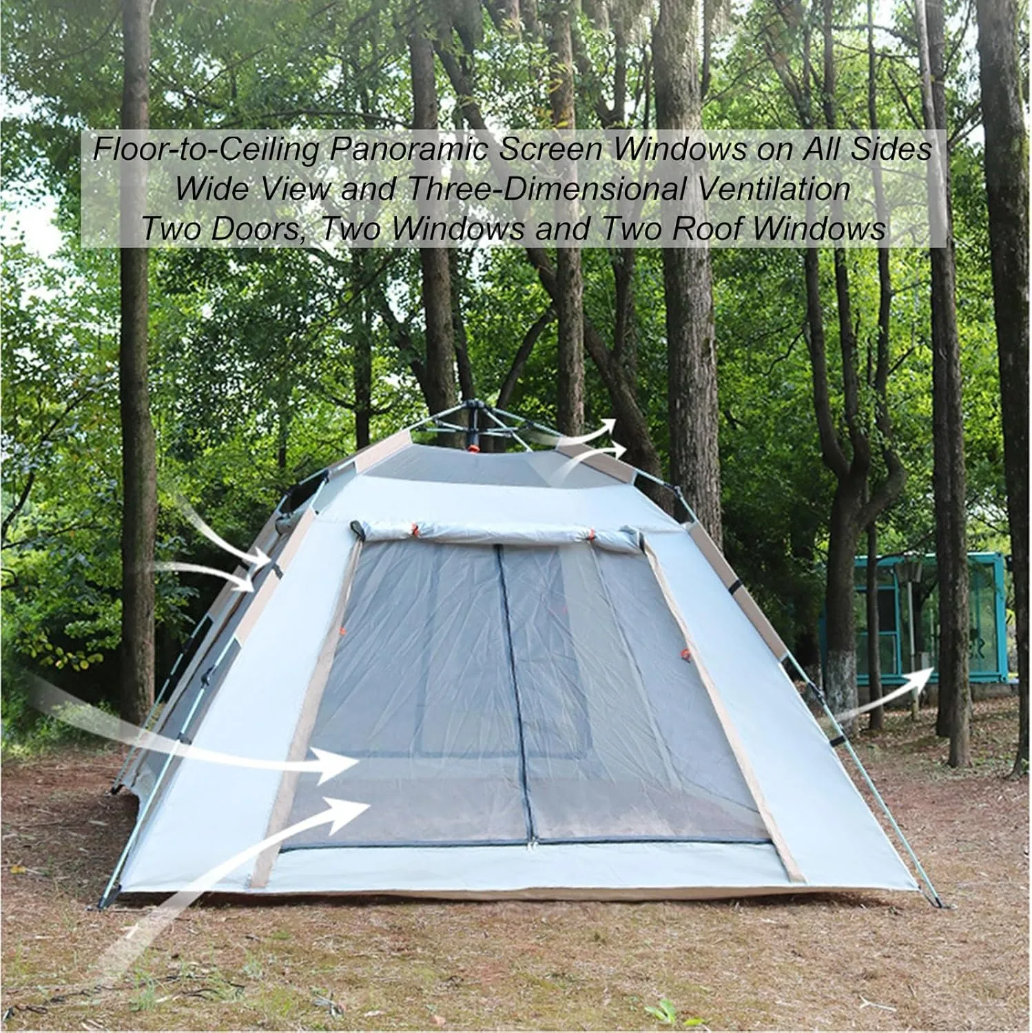 Camping Tent 3-4/4-6 Person Automatic Instant Pop Up Dome Tent Outdoor Portable Family Camping Tent Rainproof Sunproof Beach Tent with Moisture-Proof Mat