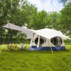 Camping Tent 4/6 Person with Canopy XL, Hub Tent with 10 Windows, PU2000 Waterproof Pop Up Cabin Tent Setup in 60 Seconds, Gazebo for Outdoor