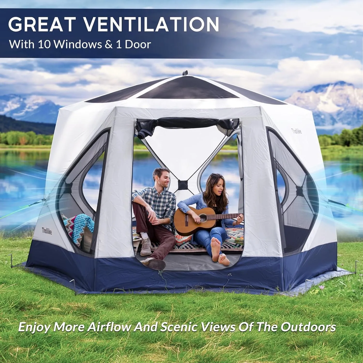 Camping Tent 4/6 Person with Canopy XL, Hub Tent with 10 Windows, PU2000 Waterproof Pop Up Cabin Tent Setup in 60 Seconds, Gazebo for Outdoor
