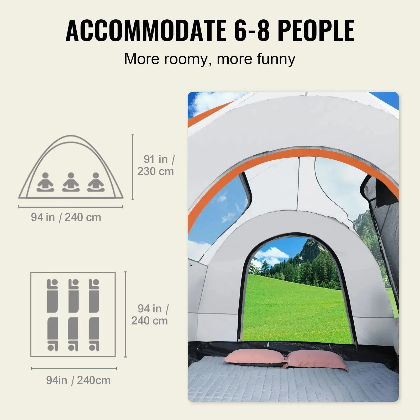 Camping Tent, 8'-8' SUV Tent Attachment for Camping with Rain Layer and Carry Bag, Accommodate 6-8.