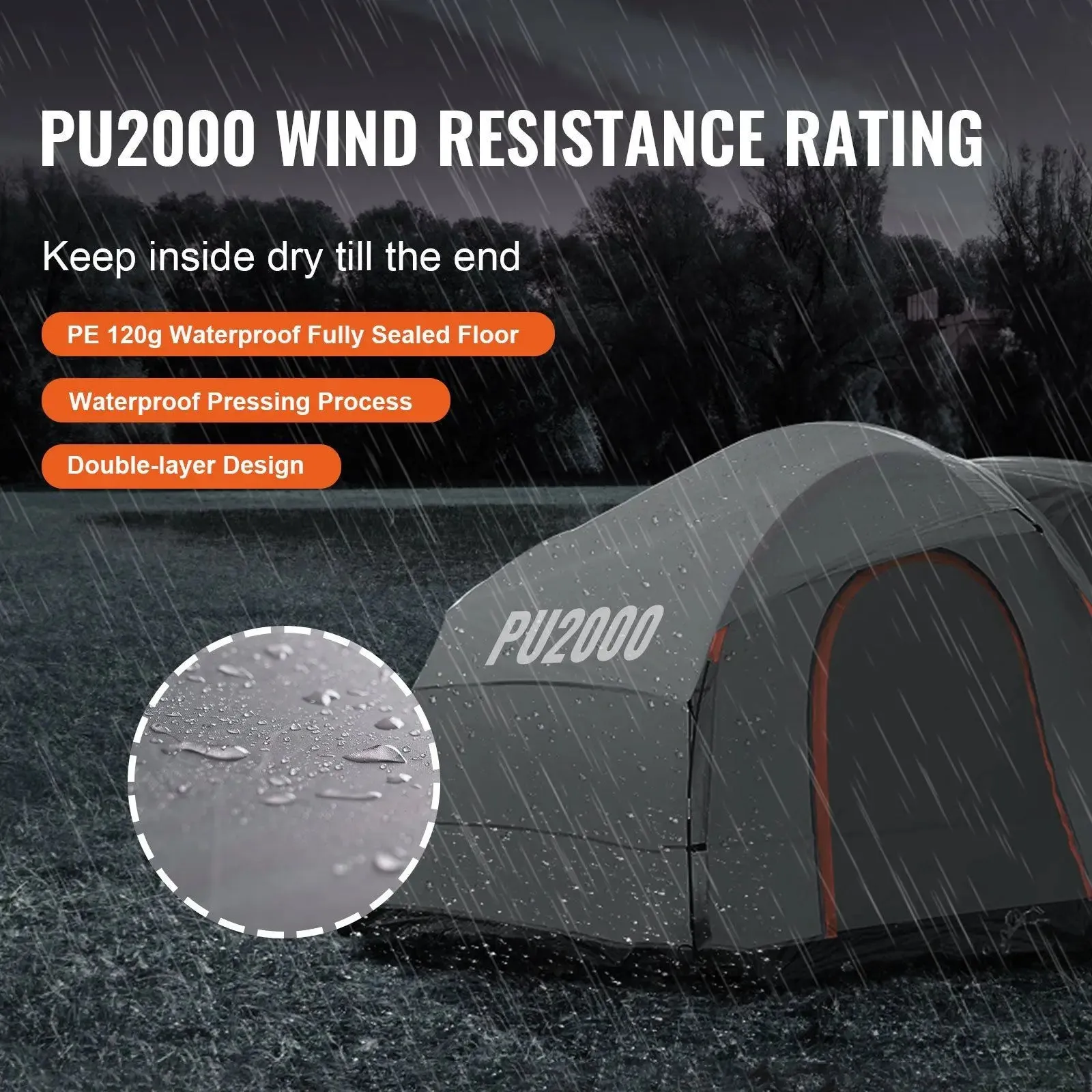Camping Tent, 8'-8' SUV Tent Attachment for Camping with Rain Layer and Carry Bag, Accommodate 6-8.