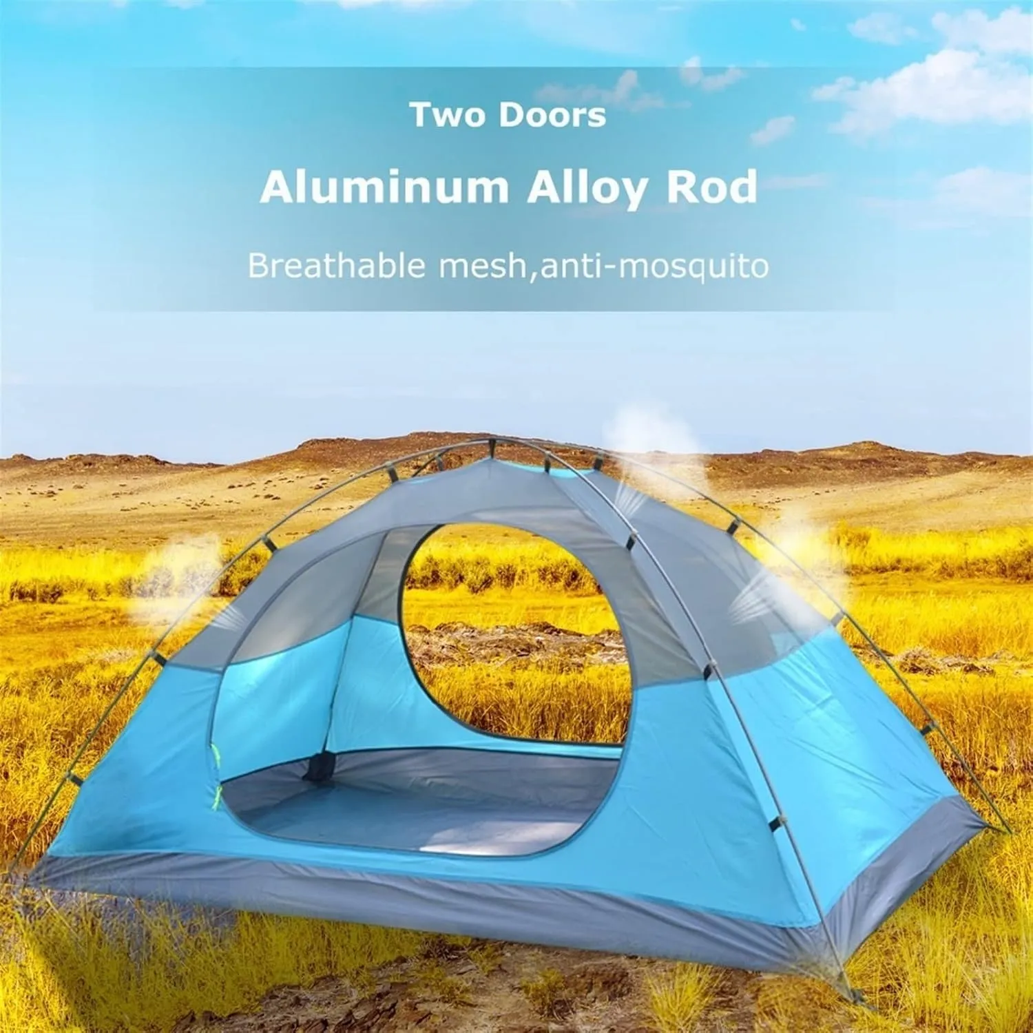 Camping Tent Camping Tent, Aluminum Poles Outdoor Travel Double Layer Waterproof Windproof Lightweight Backpacking Tent (Color : Blue) (Green One Size