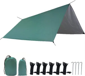 Camping Tent Tarp,Hammock Rain Fly Tarp,Waterproof Tarp Backpacking,Multifunctional Tarp Tent for Camping Tarp for Camping, Hiking and Outdoor Activities (Color : Black) (Green)