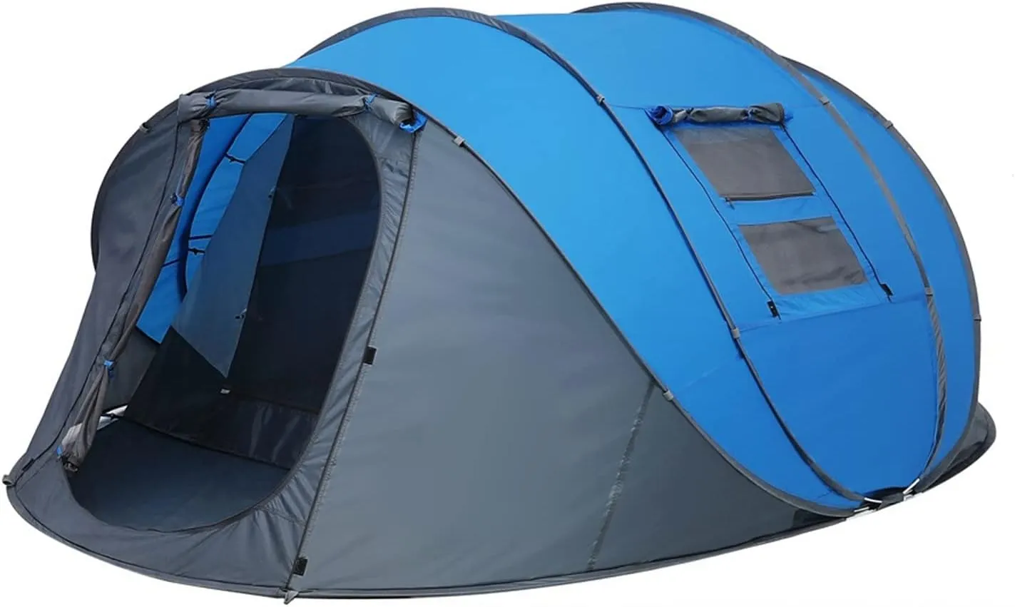 Camping Tent Throw Pop Up Tent 4-6 Person Outdoor Automatic Tents Double Layers Large Family Tent Waterproof Camping Hiking Tent (Color : Single Blue