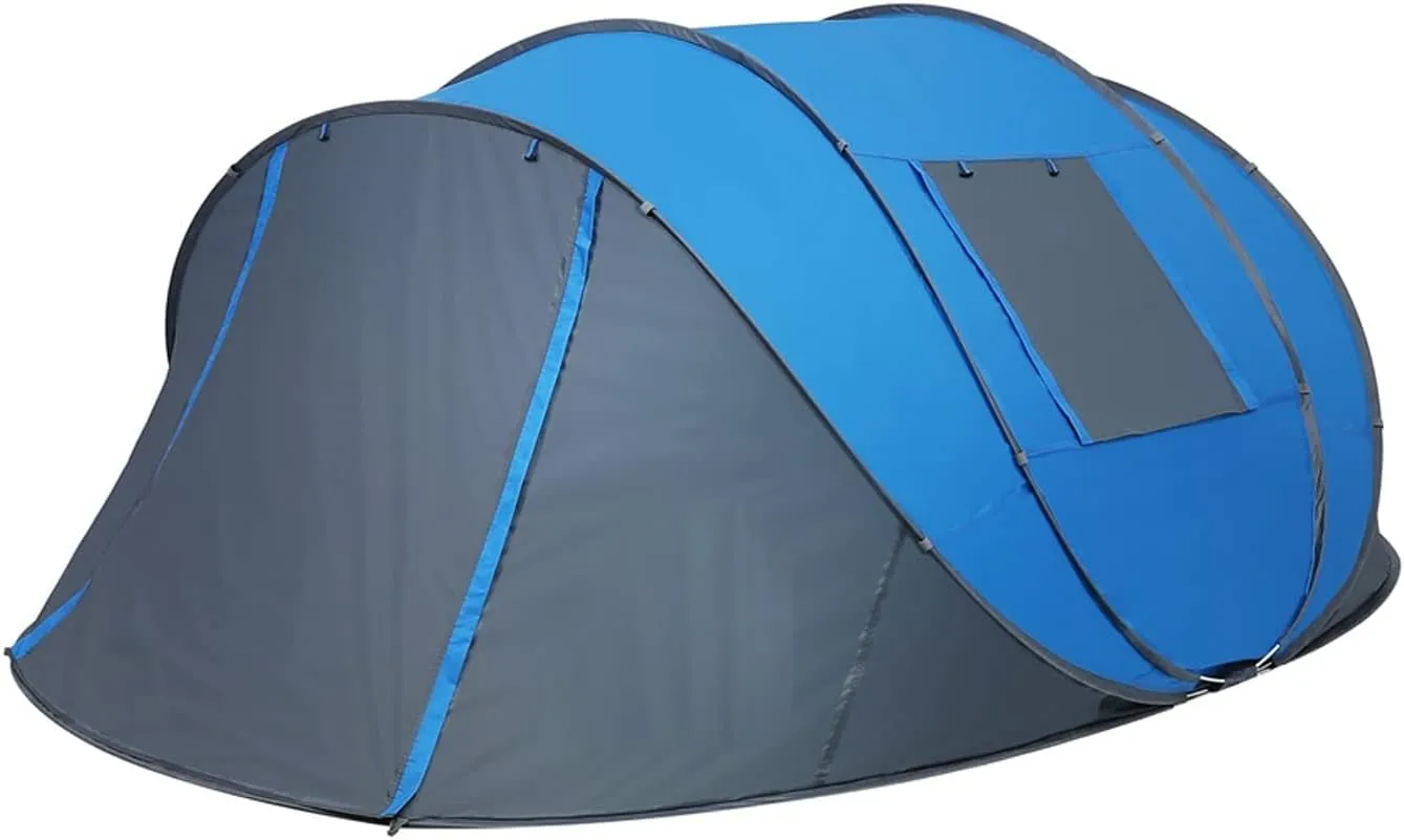 Camping Tent Throw Pop Up Tent 4-6 Person Outdoor Automatic Tents Double Layers Large Family Tent Waterproof Camping Hiking Tent (Color : Single Blue