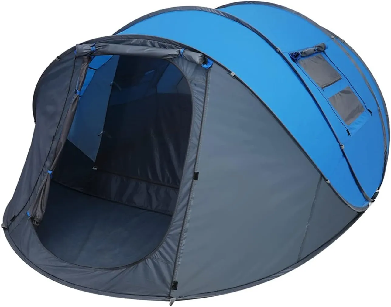 Camping Tent Throw Pop Up Tent 4-6 Person Outdoor Automatic Tents Double Layers Large Family Tent Waterproof Camping Hiking Tent (Color : Single Blue