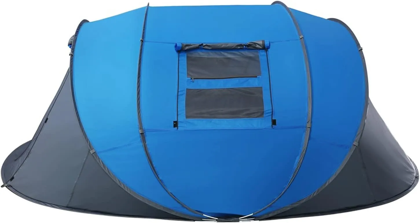 Camping Tent Throw Pop Up Tent 4-6 Person Outdoor Automatic Tents Double Layers Large Family Tent Waterproof Camping Hiking Tent (Color : Single Blue