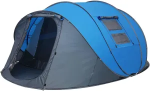 Camping Tent Throw Pop Up Tent 4-6 Person Outdoor Automatic Tents Double Layers Large Family Tent Waterproof Camping Hiking Tent (Color : Single Blue