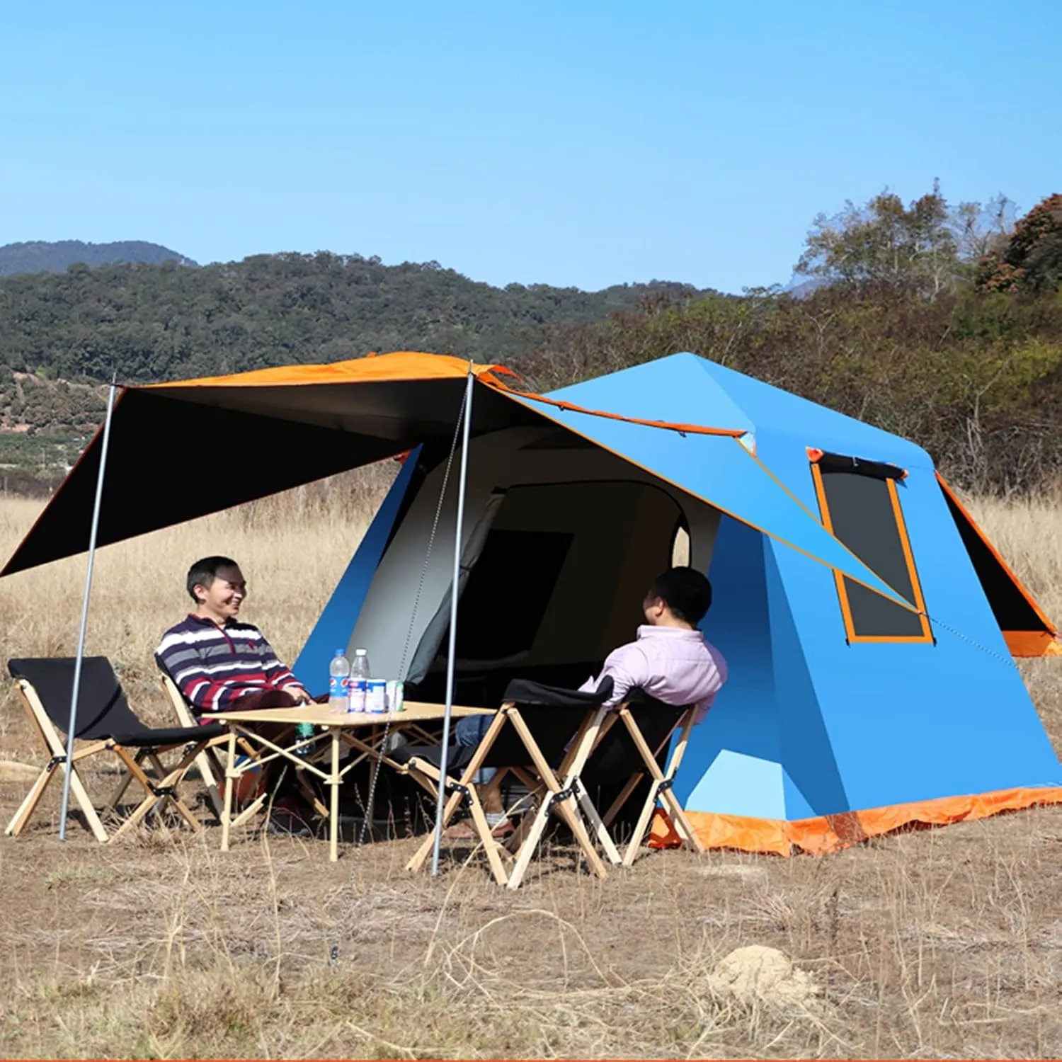Camping Tents Shelter Portable Waterproof Hold 3-4 Persons Instant Setup Pop Up Tent with Top Rainfly Doors Mesh Windows UV Protection Carry BagFor Camping Hiking Mountaineering ( Color : Green )