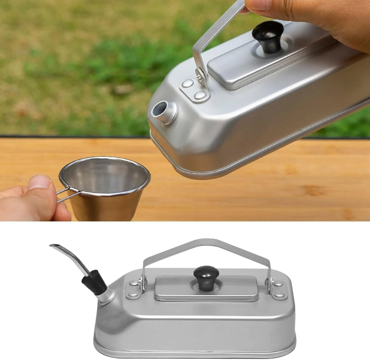 Camping Water Kettle Camp Tea Pot with Storage Bag with Handle Outdoor Kettle Coffee Pot for Mountaineering Hiking Fishing, with bag and spout