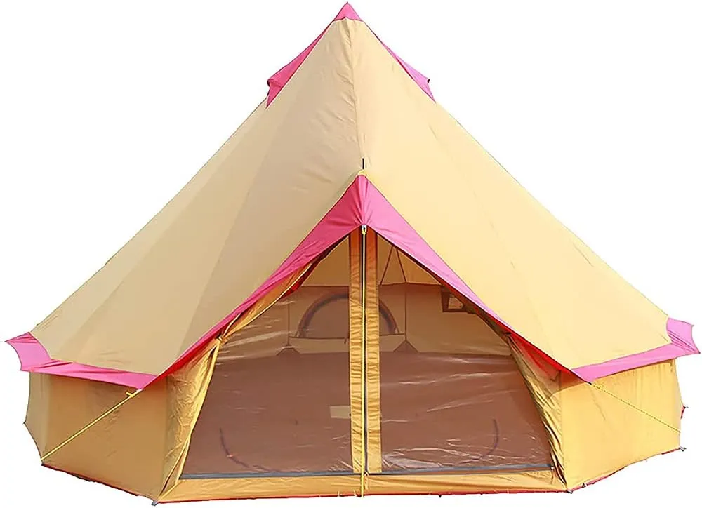 Camping Yurt Tent 4-Season Large Tents 4m Bell Tent 3-10 Persons Waterproof Polyester Pyramid Tent Festivals and Human Shelter for Inhabiting or Leisure