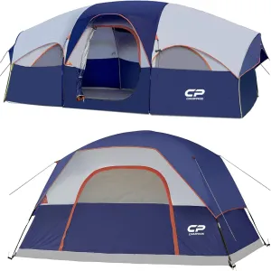 CAMPROS CP Tent 6-8 Person Camping Tents, Waterproof Windproof Family Dome Tent with Top Rainfly, Large Mesh Windows, Wide Door, Easy Set Up, Portable with Carry Bag, for All Seasons