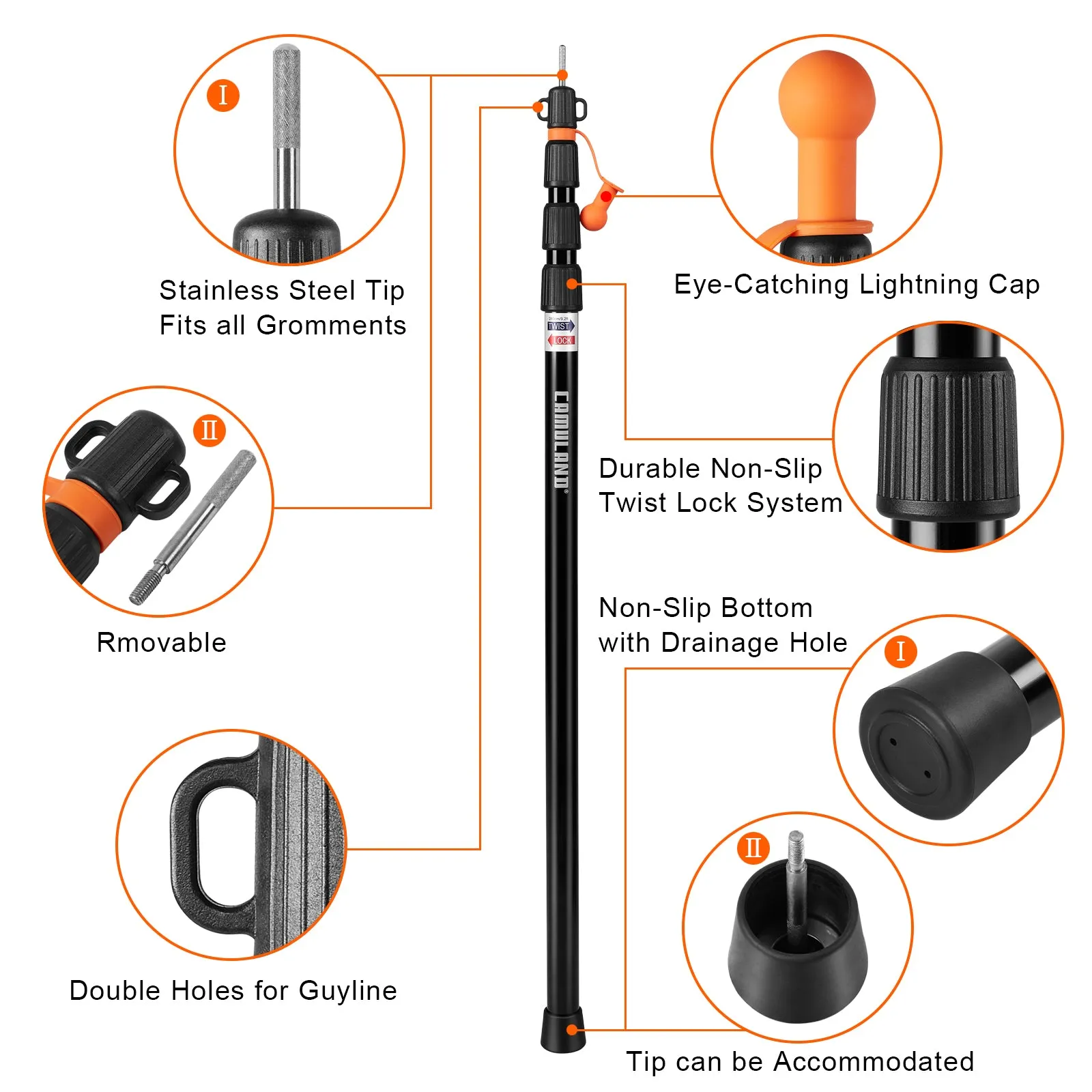 CAMULAND Heavy Duty Trap Poles Set, Adjustable, Lightweight and Portable(Black)