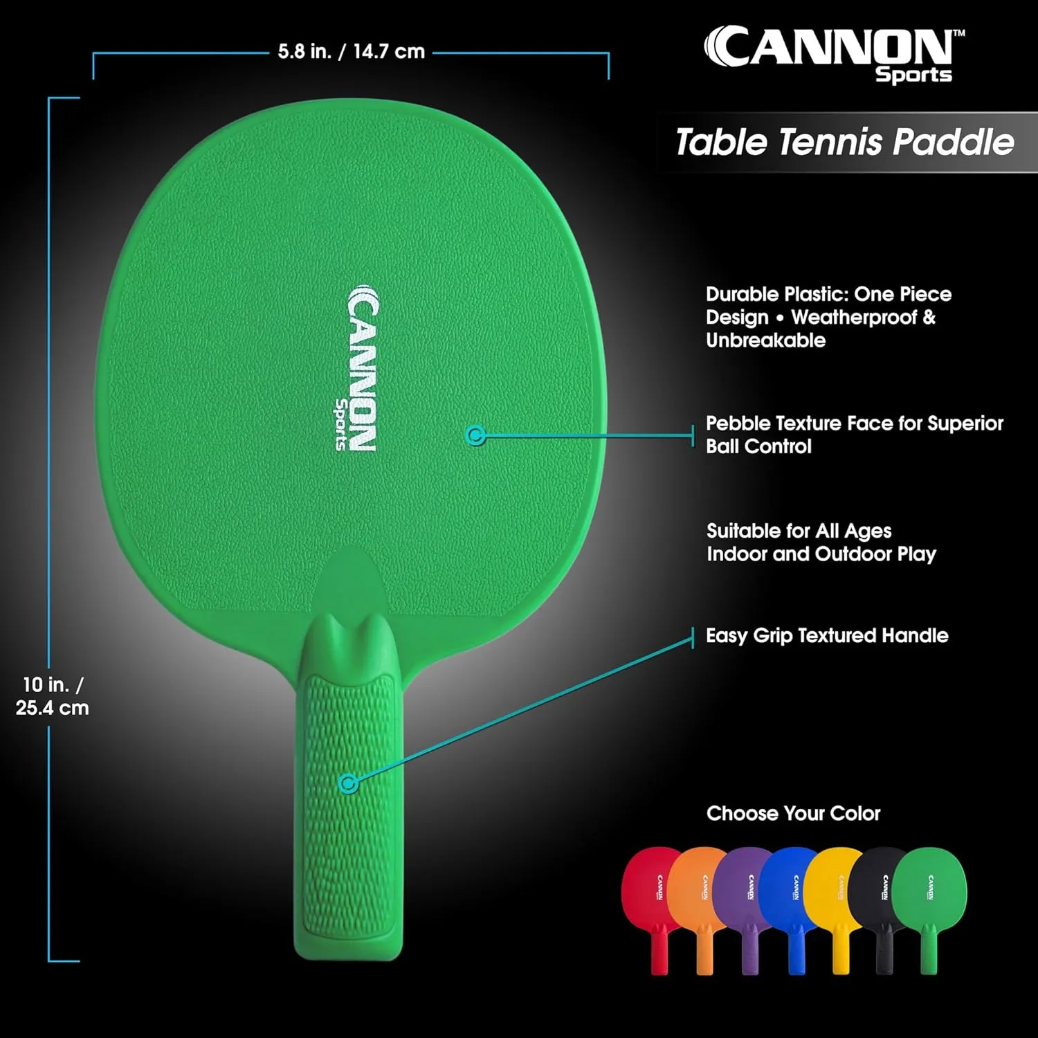 Cannon Sports Table Tennis Paddle - Unbreakable and Weather Resistant for Indoor Outdoor Use