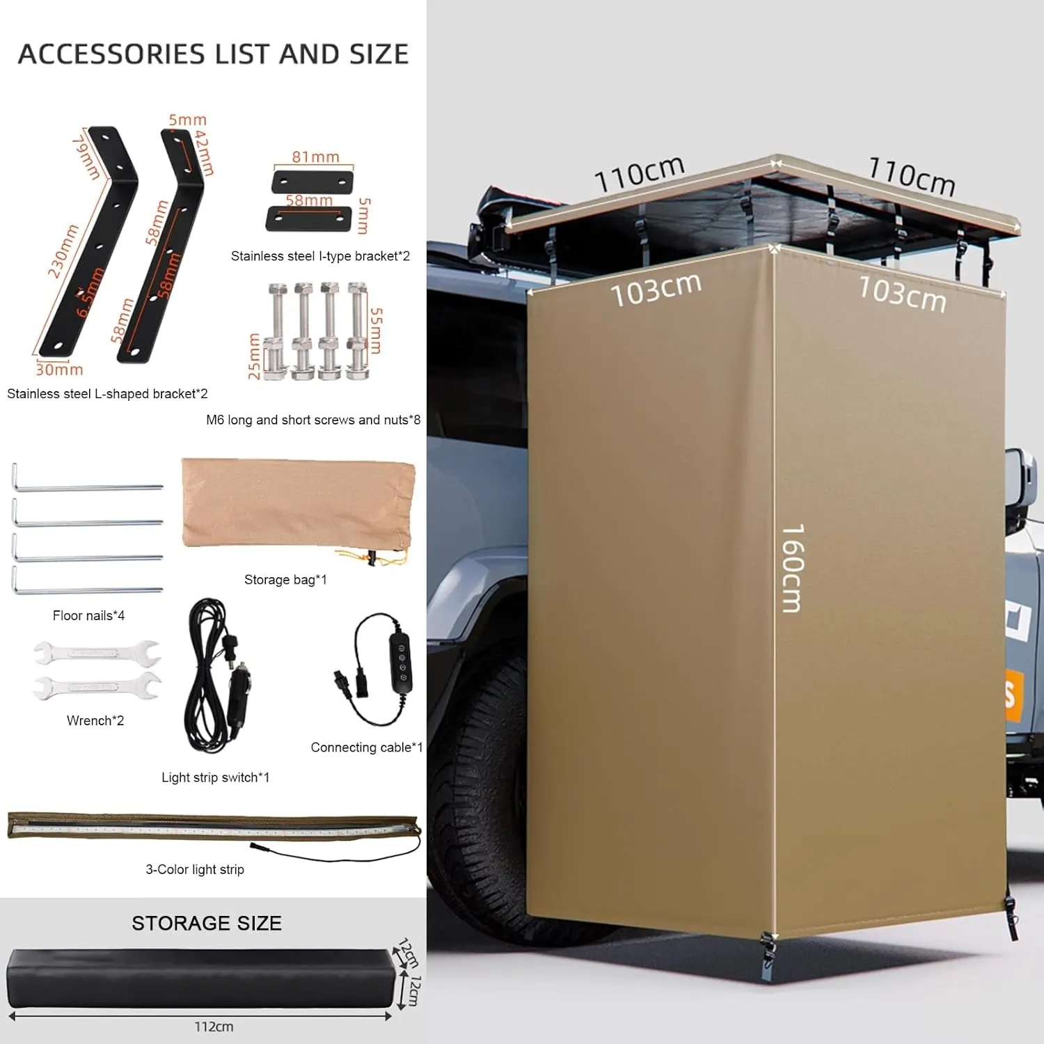 Car Camping Shower Awning Bathroom Tent for Land General Purpose Cars,SUV Car Side Shower Shelter Privacy Room with Roof and Floor mat,Portable Outdoor Changing Room