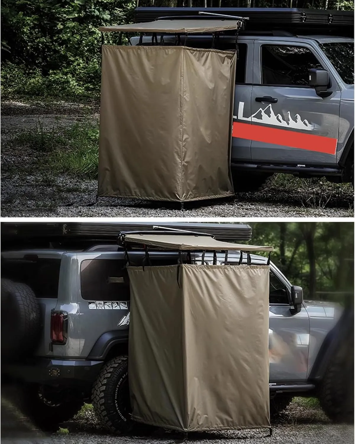 Car Camping Shower Awning Bathroom Tent for Land General Purpose Cars,SUV Car Side Shower Shelter Privacy Room with Roof and Floor mat,Portable Outdoor Changing Room