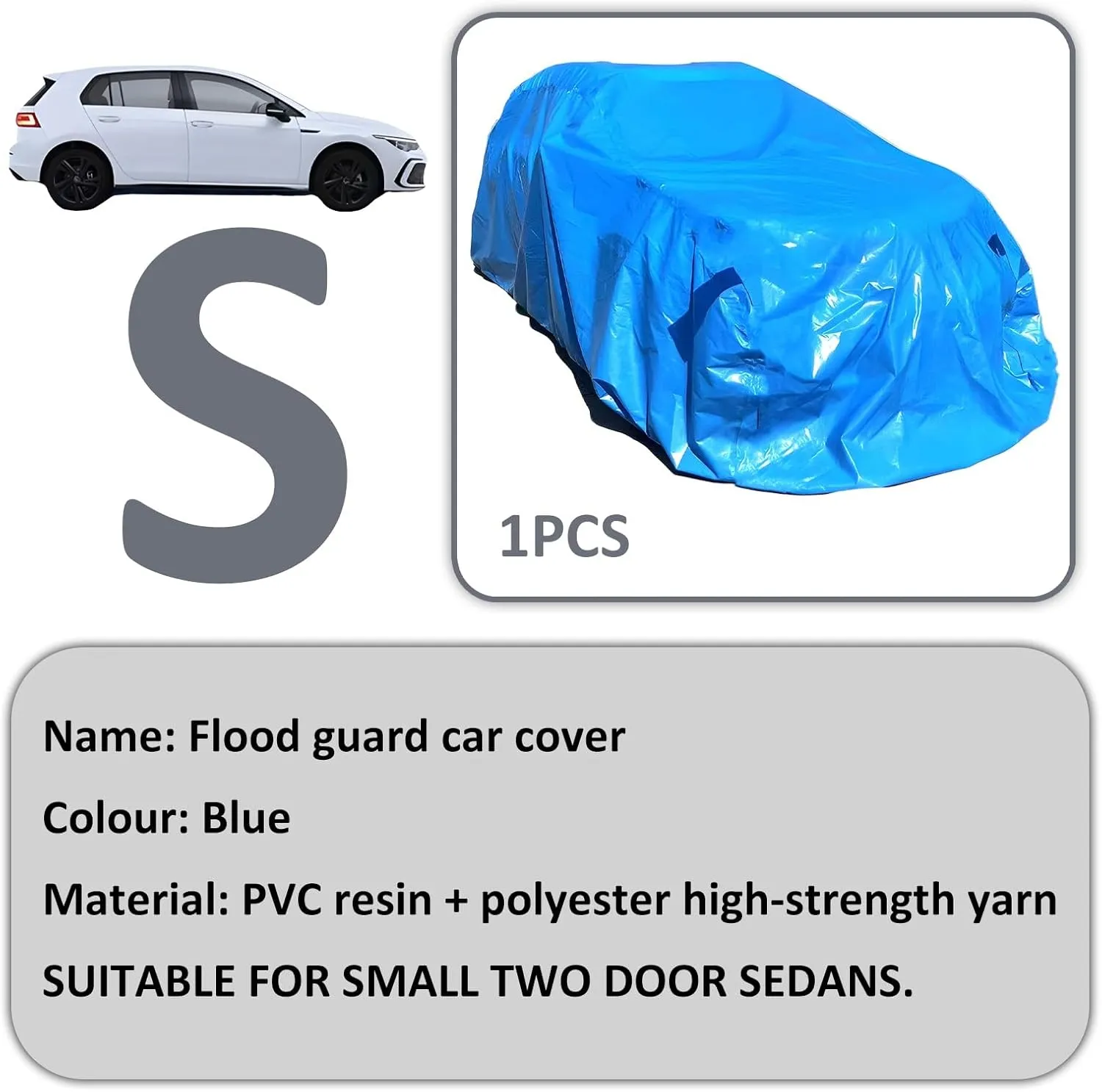 Car Cover Blue Car Flood Protection Bag Long-Lasting Use, Portable PVC Car Cover and Car Tarp Easy to Carry, for Indoor Outdoor(Small)