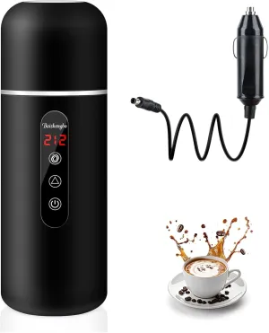 Car Kettle, 12V/24V Portable Electric Travel Kettle 420ML & 304 Stainless Steel Water Boiler with Built-in Magnetic Induction Stirring Temperature Adjustable Bottle Warmer for Tea Coffee Milk