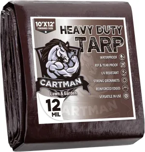 CARTMAN Finished Size 10x12 Feet Extra Thick 12 Mil Heavy Duty Poly Tarp, Multipurpose Protective Cover, UV Resistant, Waterproof Poly Tarpaulin with Reinforced Edges