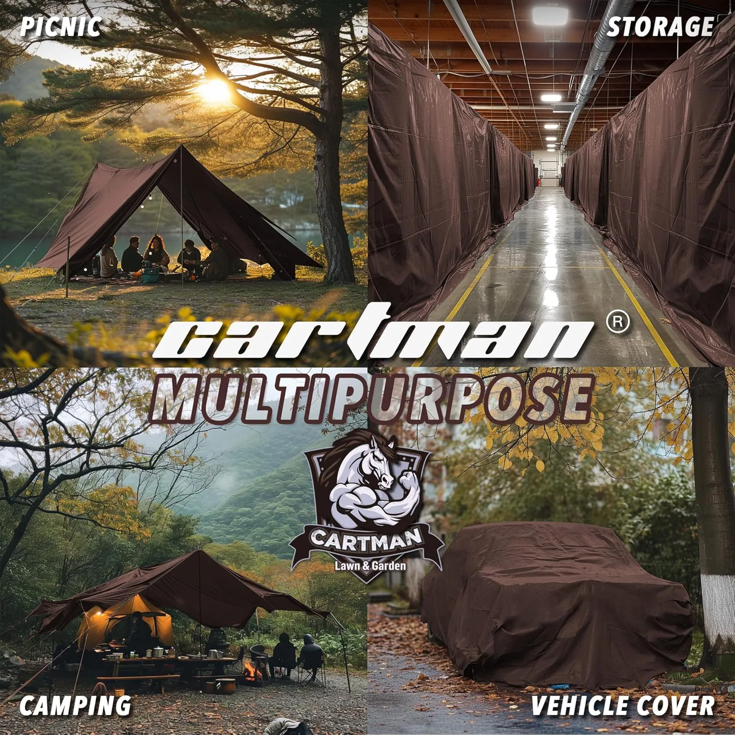 CARTMAN Finished Size 10x12 Feet Extra Thick 20 Mil Brown Ultra Heavy Duty Poly Tarp, Multipurpose Protective Cover, UV Resistant, Waterproof Poly Tarpaulin with Reinforced Edges