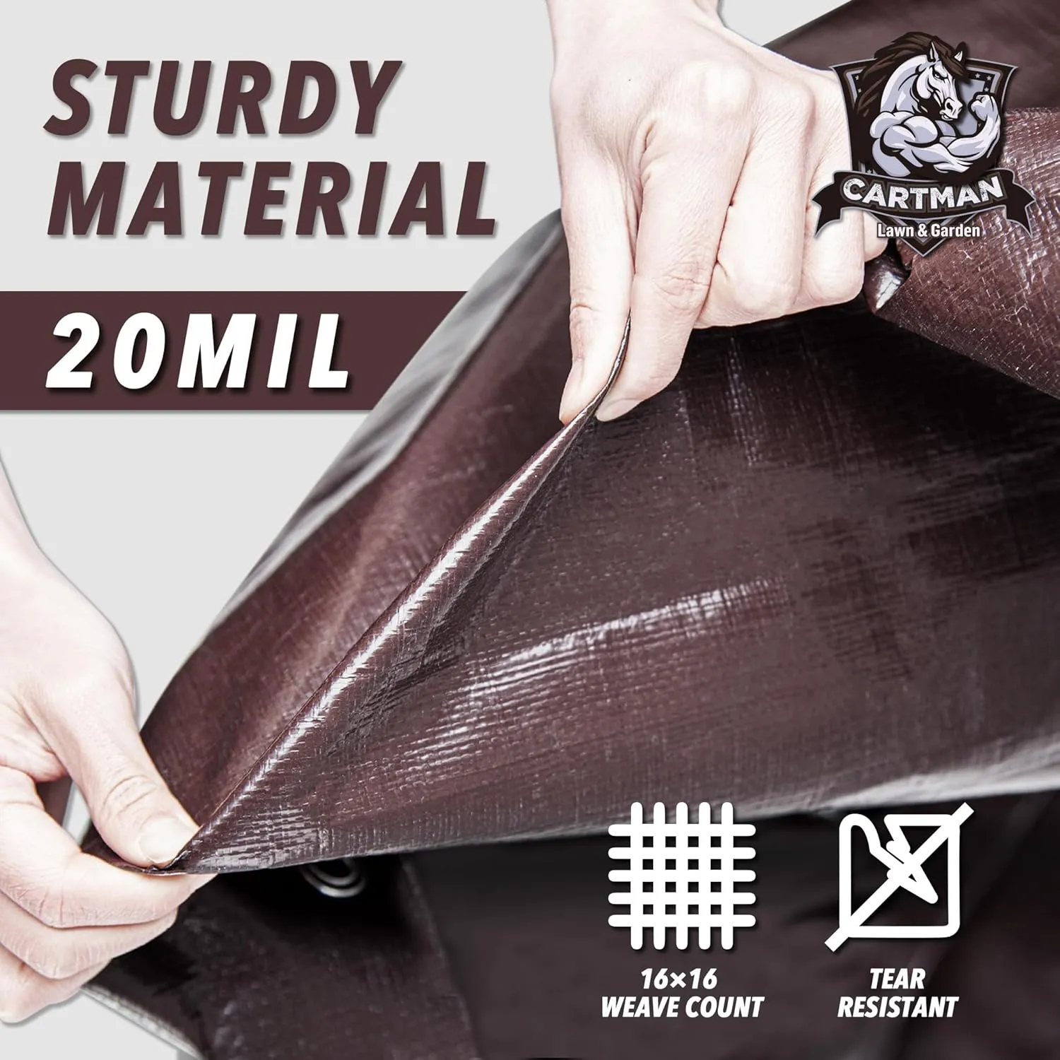 CARTMAN Finished Size 10x12 Feet Extra Thick 20 Mil Brown Ultra Heavy Duty Poly Tarp, Multipurpose Protective Cover, UV Resistant, Waterproof Poly Tarpaulin with Reinforced Edges
