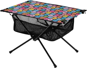 Cartoon Colorful Pig Portable Camping Table Folding, Small Foldable Beach Table with Mesh Storage, Compact Camp, Tent Table for Outdoor Dining