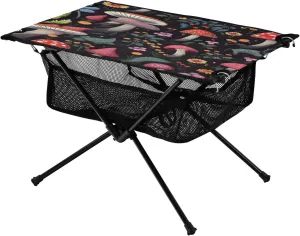 Cartoon Mushrooms Portable Folding Camping Table, Compact Lightweight Beach Table with Carrying Bag for Outdoor Picnics, BBQs, Camp