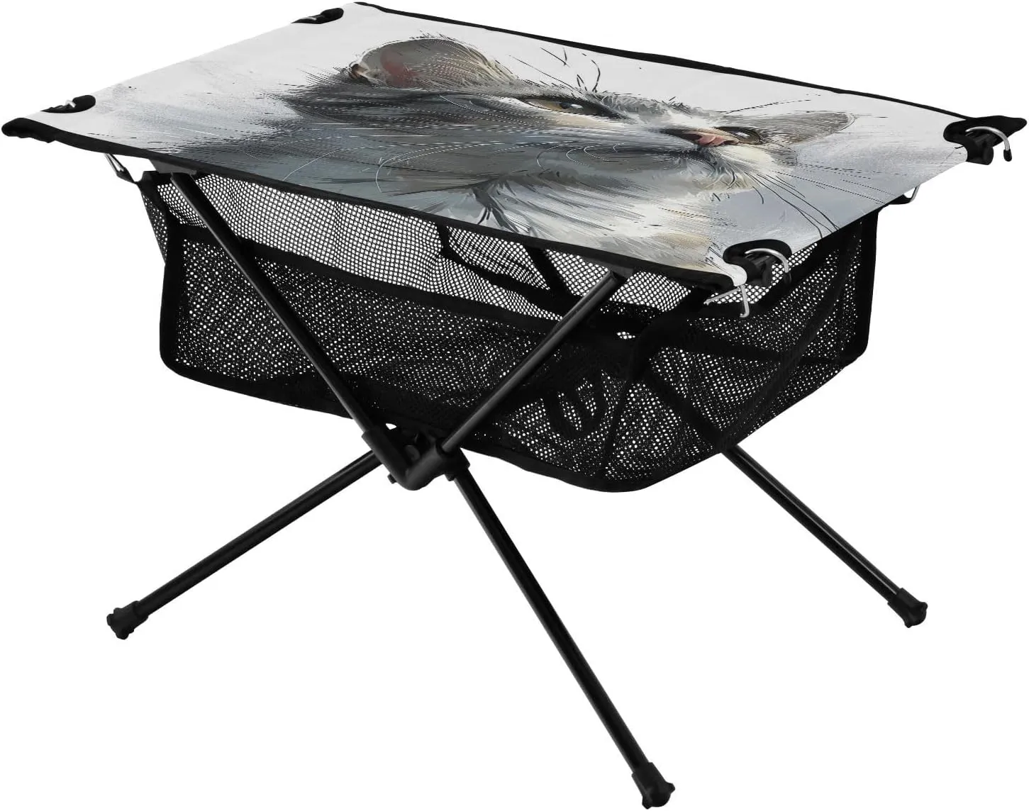 Cat Drawing Portable Folding Camping Table, Compact Lightweight Beach Table with Carrying Bag for Outdoor Picnics, BBQs, Camp